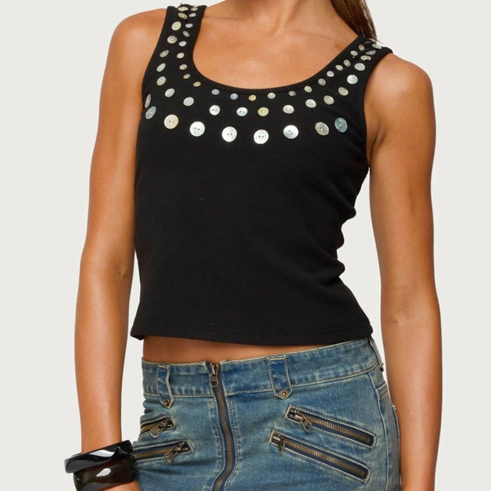 Edikted Black Crop Top with Silver Accents